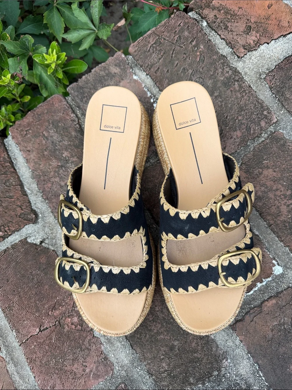 Dolce Vita Black and Tan Espadrille Slide Sandals size 11